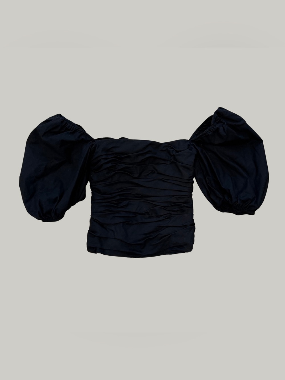 EUC Reformation Black Ruched Puff Sleeve Crop Top